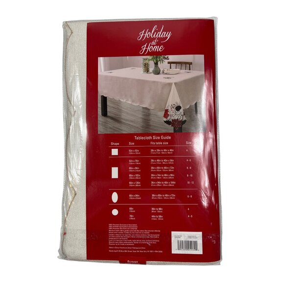 Holiday Christmas Elrene Poinsettia Cut Work Fabric Tablecloth 60" x 102" Oblong - Picture 2 of 8